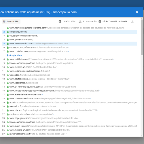 Le site simoespaulo.com se positionne en haut de Google pour le mot-clé ' coutellerie Nouvelle Aquitaine '