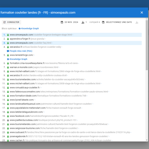 Le site simoespaulo.com se positionne en haut de Google pour le mot-clé ' formation coutelier Landes '