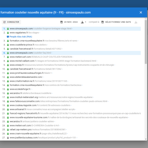 Le site simoespaulo.com se positionne en haut de Google pour le mot-clé ' formation coutelier Nouvelle Aquitaine '