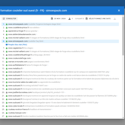 Le site simoespaulo.com se positionne en haut de Google pour le mot-clé ' formation coutelier sud ouest '