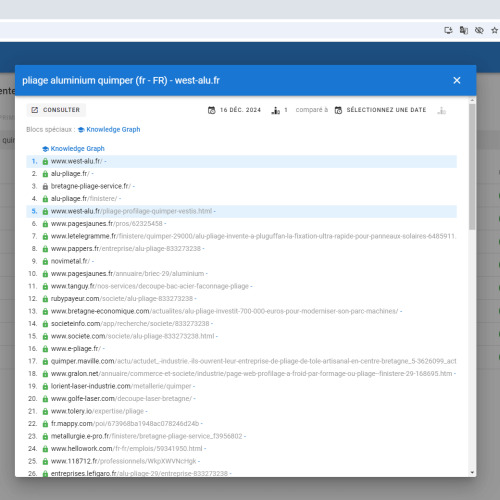 Le site west-alu.fr se positionne en haut de Google pour le mot-clé ' pliage aluminium Quimper '