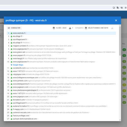 Le site west-alu.fr se positionne en haut de Google pour le mot-clé ' profilage Quimper '