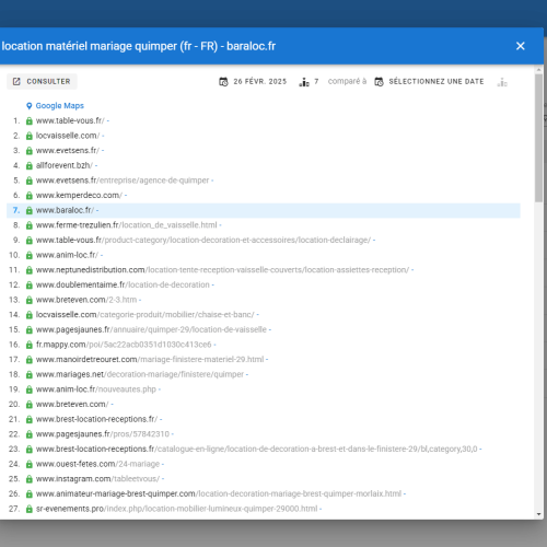 Le site baraloc.fr se positionne en 1re page de Google pour le mot-clé ' location matériel mariage Quimper '