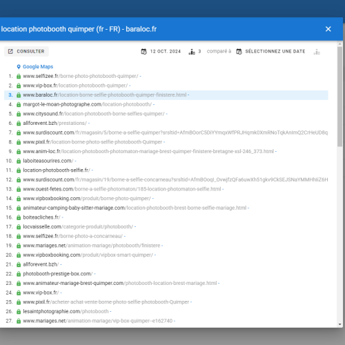 Le site baraloc.fr se positionne en 1re page de Google pour le mot-clé ' location photobooth Quimper '