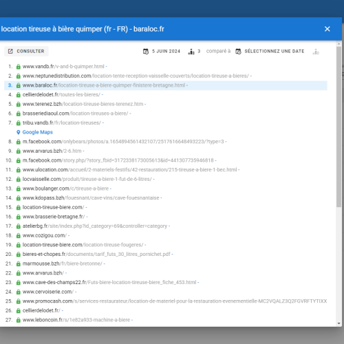 Le site baraloc.fr se positionne en 1re page de Google pour le mot-clé ' location tireuse à bière Quimper '