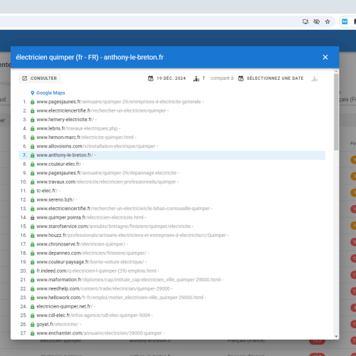 Le site anthony-le-breton.fr se positionne en 1re page de Google pour le mot-clé ' électricien Quimper '