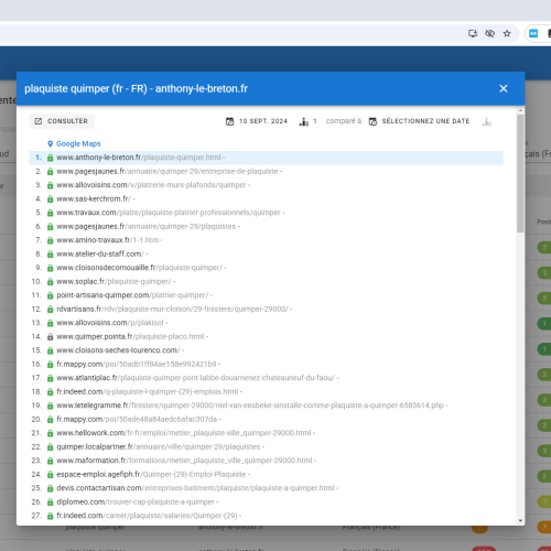 Le site anthony-le-breton.fr se positionne en 1re page de Google pour le mot-clé ' plaquiste Quimper '