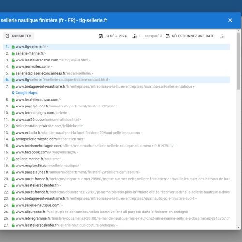 Le site tlg-sellerie.fr se positionne en haut de Google pour le mot-clé ' sellerie nautique Finistère '
