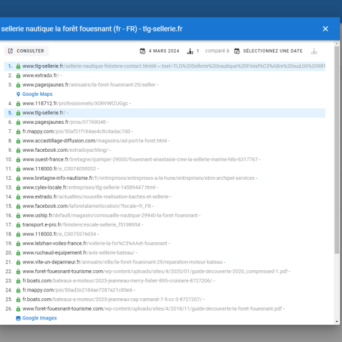 Le site tlg-sellerie.fr se positionne en haut de Google pour le mot-clé ' sellerie nautique La Forêt Fouesnant '