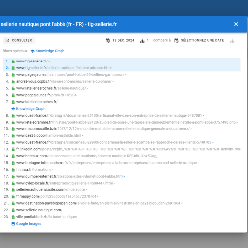 Le site tlg-sellerie.fr se positionne en haut de Google pour le mot-clé ' sellerie nautique Pont l'Abbé '