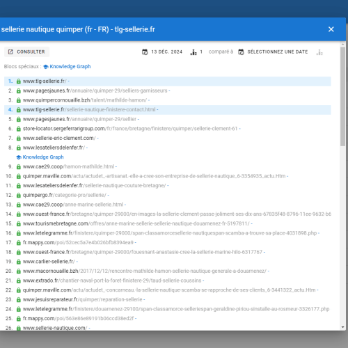 Le site tlg-sellerie.fr se positionne en haut de Google pour le mot-clé ' sellerie nautique Quimper '