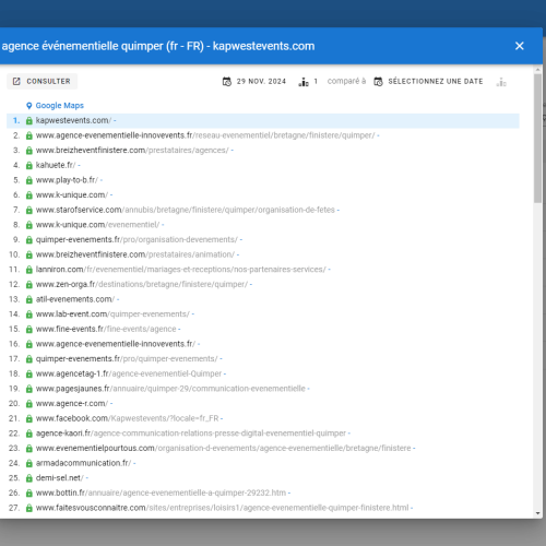 Le site kapwestevents.com se positionne en haut de Google pour le mot-clé ' agence événementielle Quimper '