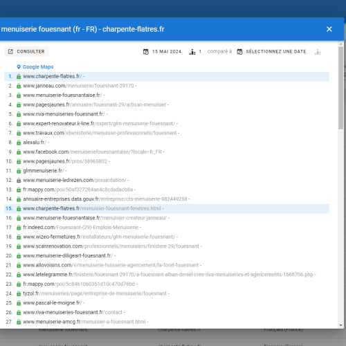 Le site charpente-flatres.fr se positionne en haut de Google pour le mot-clé ' menuiserie Fouesnant '