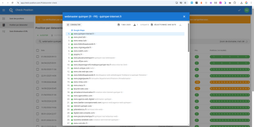 Exemple d'optimisation réussie : notre site Quimper Internet se positionne en 1re position sur Google pour le mot clé ' webmaster Quimper '