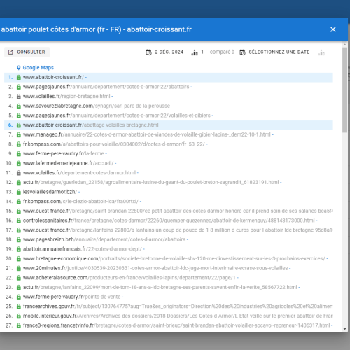 Le site abattoir-croissant.fr se positionne en haut de Google pour le mot-clé ' abattoir poulet Côtes d'Armor '