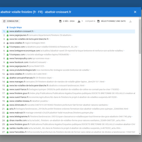 Le site abattoir-croissant.fr se positionne en haut de Google pour le mot-clé ' abattoir volaille Finistère '