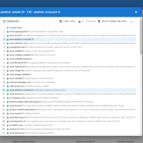 Le site abattoir-croissant.fr se positionne en haut de Google pour le mot-clé ' abattoir volaille '