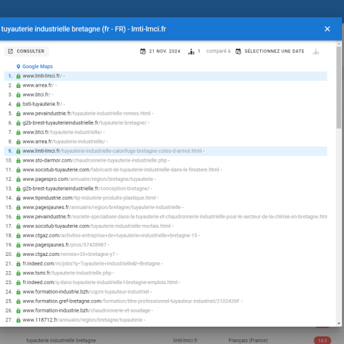 Le site lmti-lmci.fr se positionne en haut de Google pour le mot-clé ' tuyauterie industrielle Bretagne '