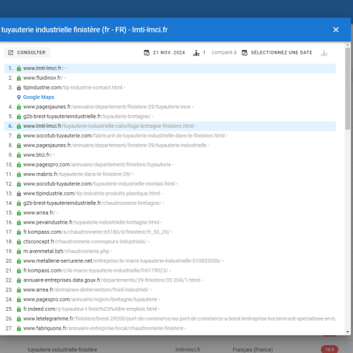 Le site lmti-lmci.fr se positionne en haut de Google pour le mot-clé ' tuyauterie industrielle Finistère '