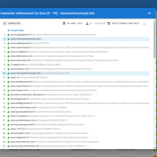 Le site menuiserieconcept.bzh se positionne en haut de Google pour le mot-clé ' menuisier Châteauneuf du Faou '