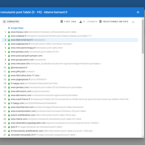 Le site leberre-bernard.fr se positionne en haut de Google pour le mot-clé ' menuiserie Pont l'Abbé '