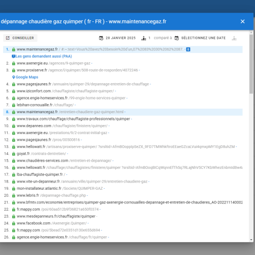 Le site maintenancegaz.fr se positionne en haut de Google pour le mot-clé ' dépannage chaudière gaz Quimper '